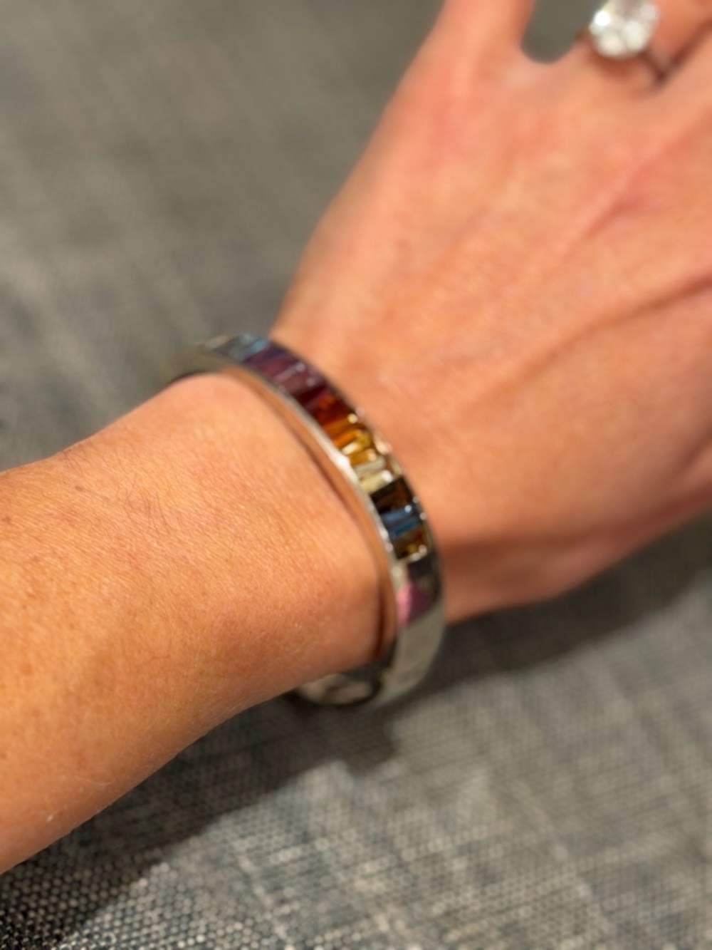 QVC Multicolor Baguette Crystal 925 Stamp Silver Bangle Bracelet NWOT 🌈 - Picture 4 of 7